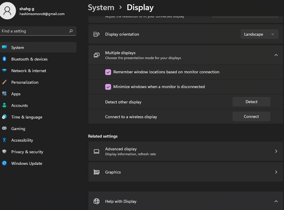 image: wireless display settings